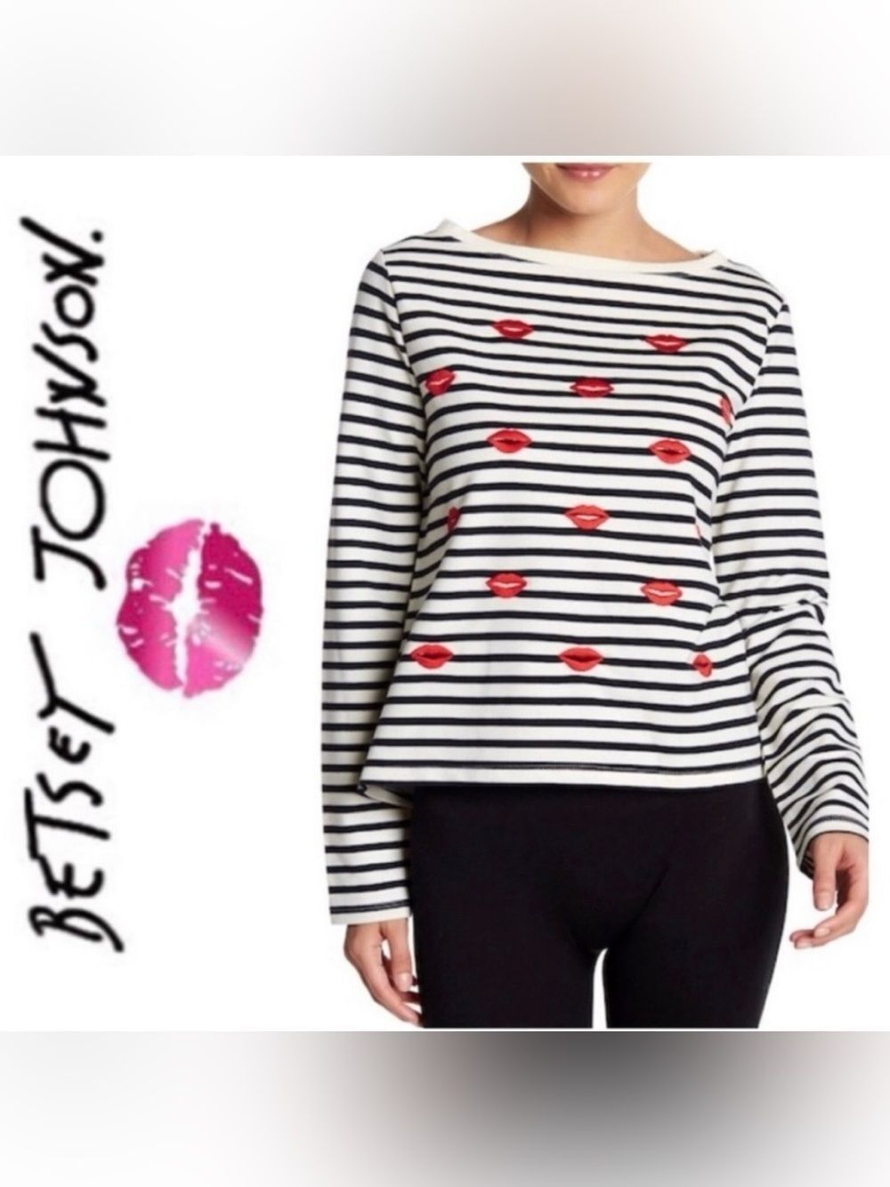 Betsey Johnson embroidered lips long sleeve Size M